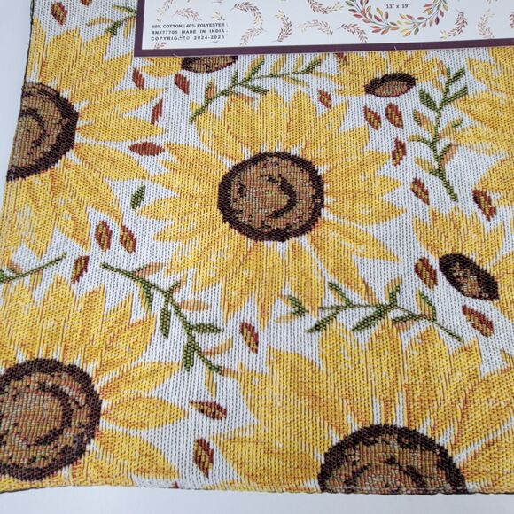 Set of 4 Yellow Sunflowers Tapestry Placemats Cotton Poly Brown Back 13" x 19" - Picture 4 of 13